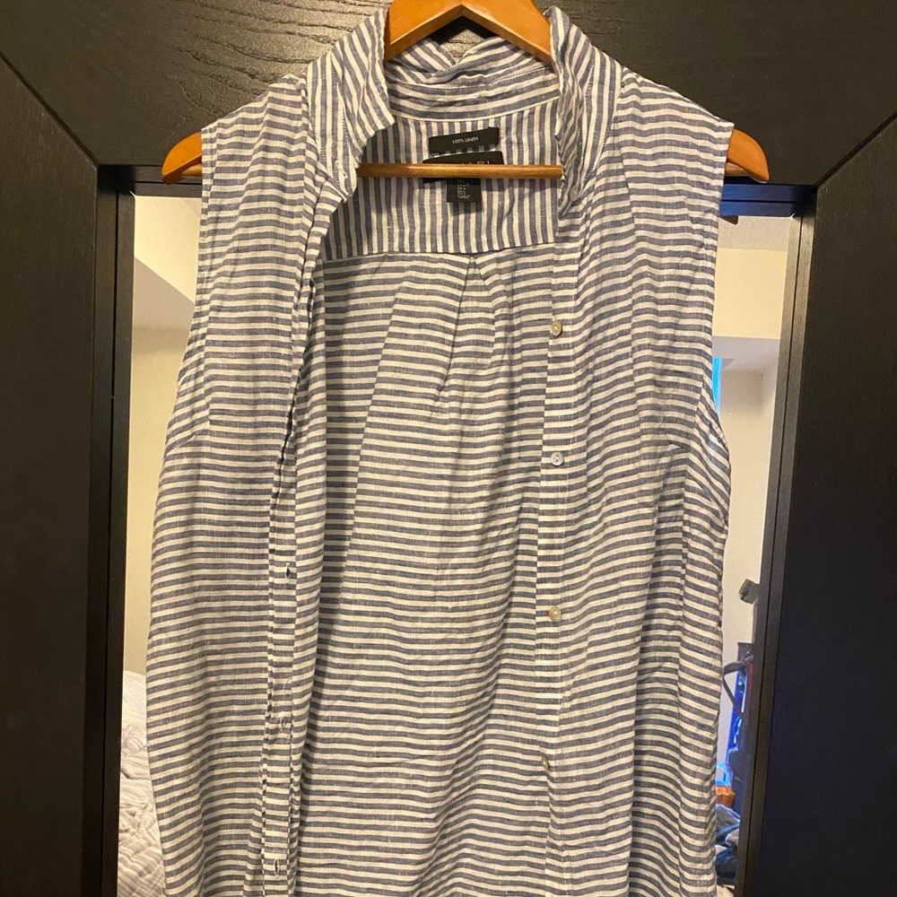 Tahari blue Strips Linen Shirt
